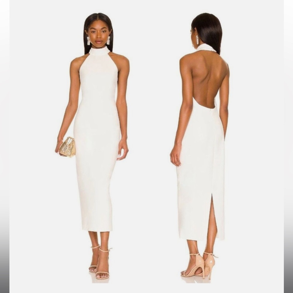 Misha Nahla Dress Halter-Neck Backless Midi Ivory/White Classic